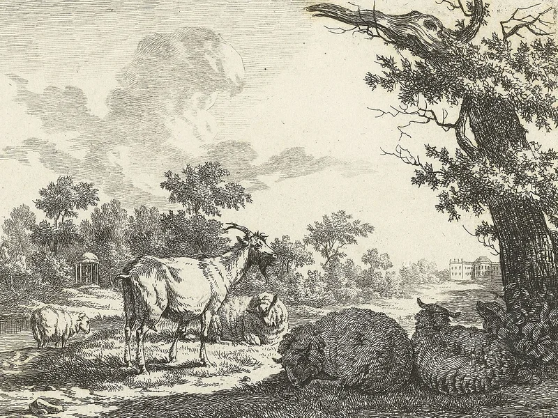 1782-Frédéric Théodore Faber - Tenuta con pecore e una capra. Il parco di Laeken